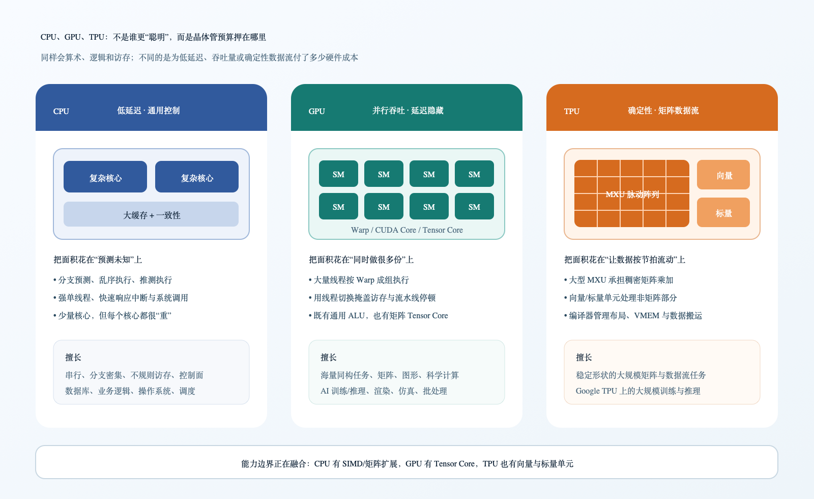 CPU、GPU、TPU 的架构与设计取舍